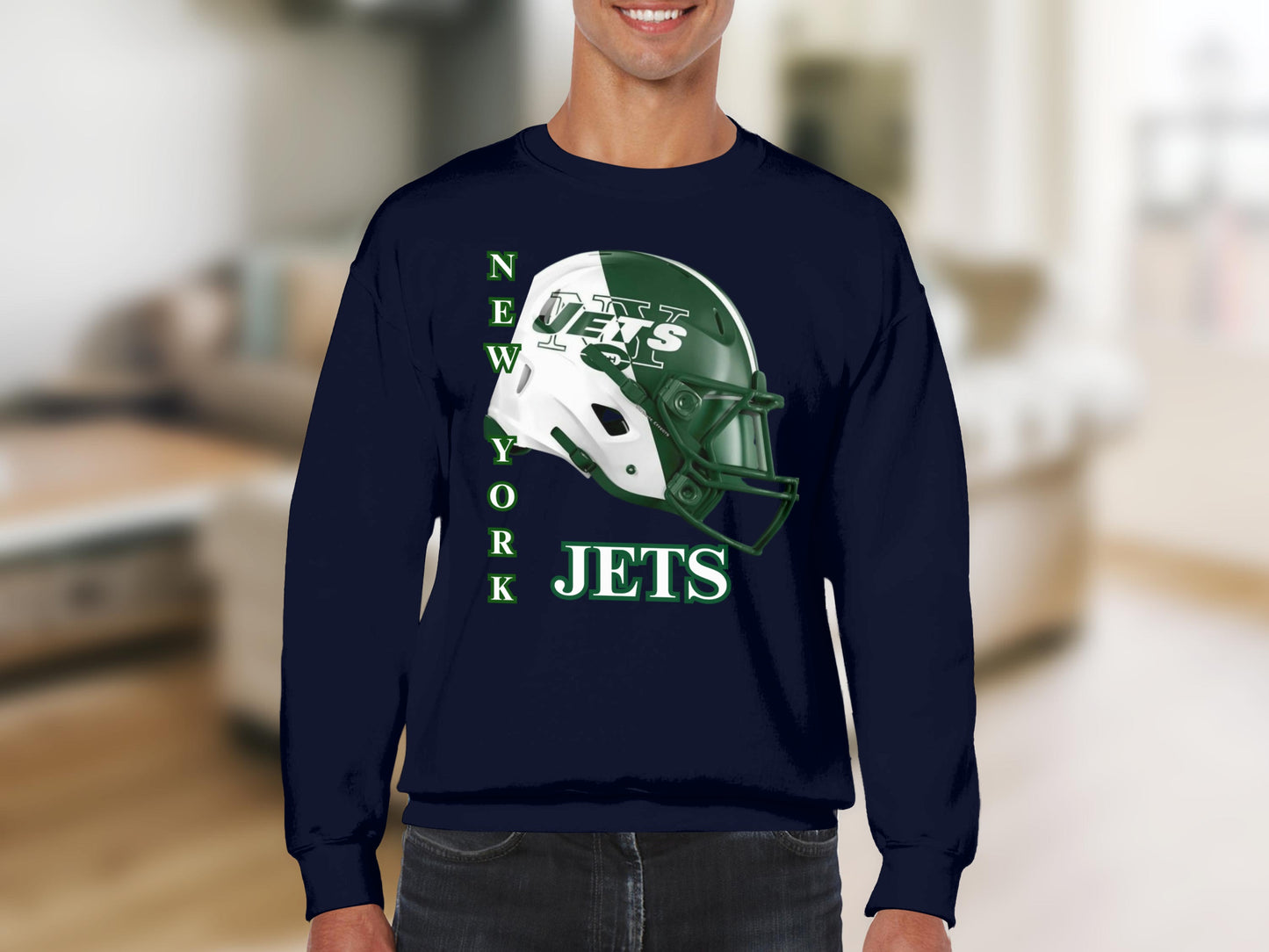 New York Jets Football Helmet Crewneck Sweater