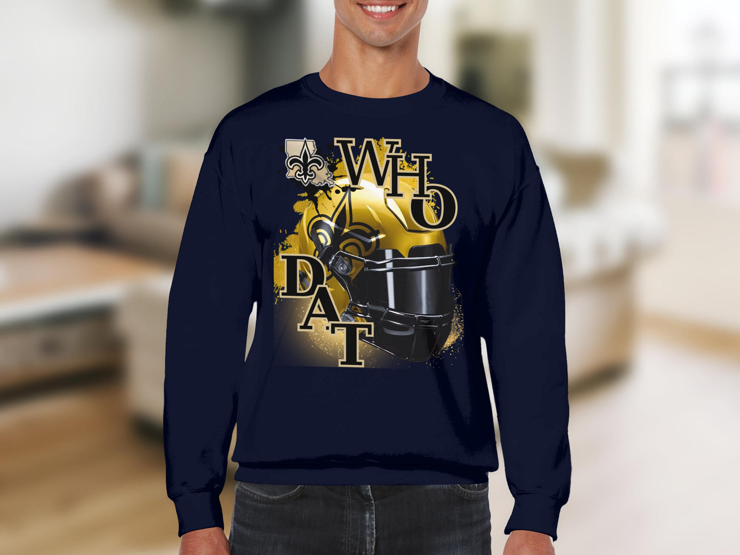 WHO DAT Football Helmet Graphic Sweatshirt
