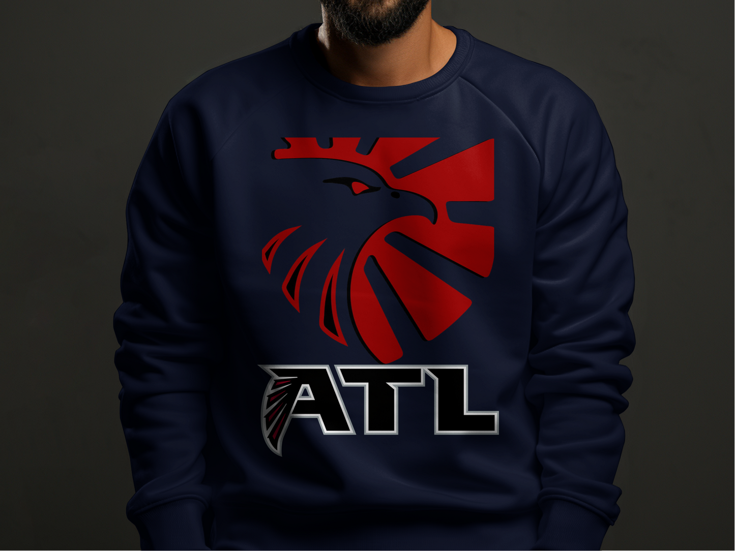 Stylish ATL Falcon Design Navy Blue Sweatshirt