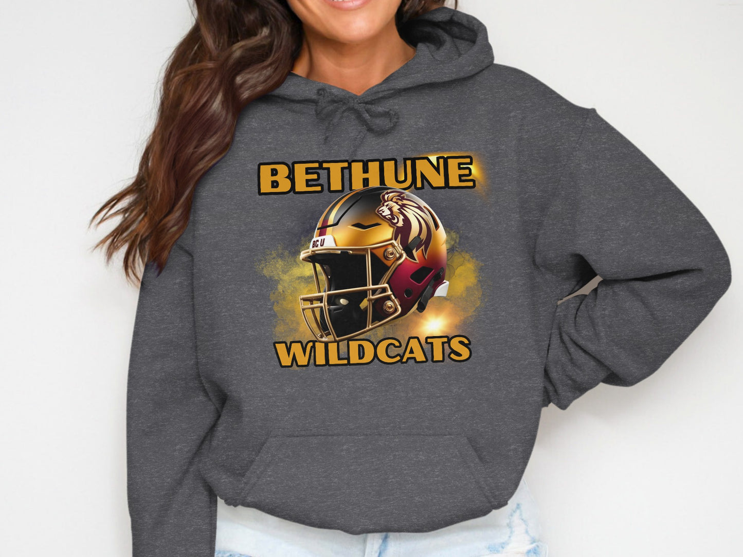 Bethune Wildcats Hoodie with Helmet Graphic Design