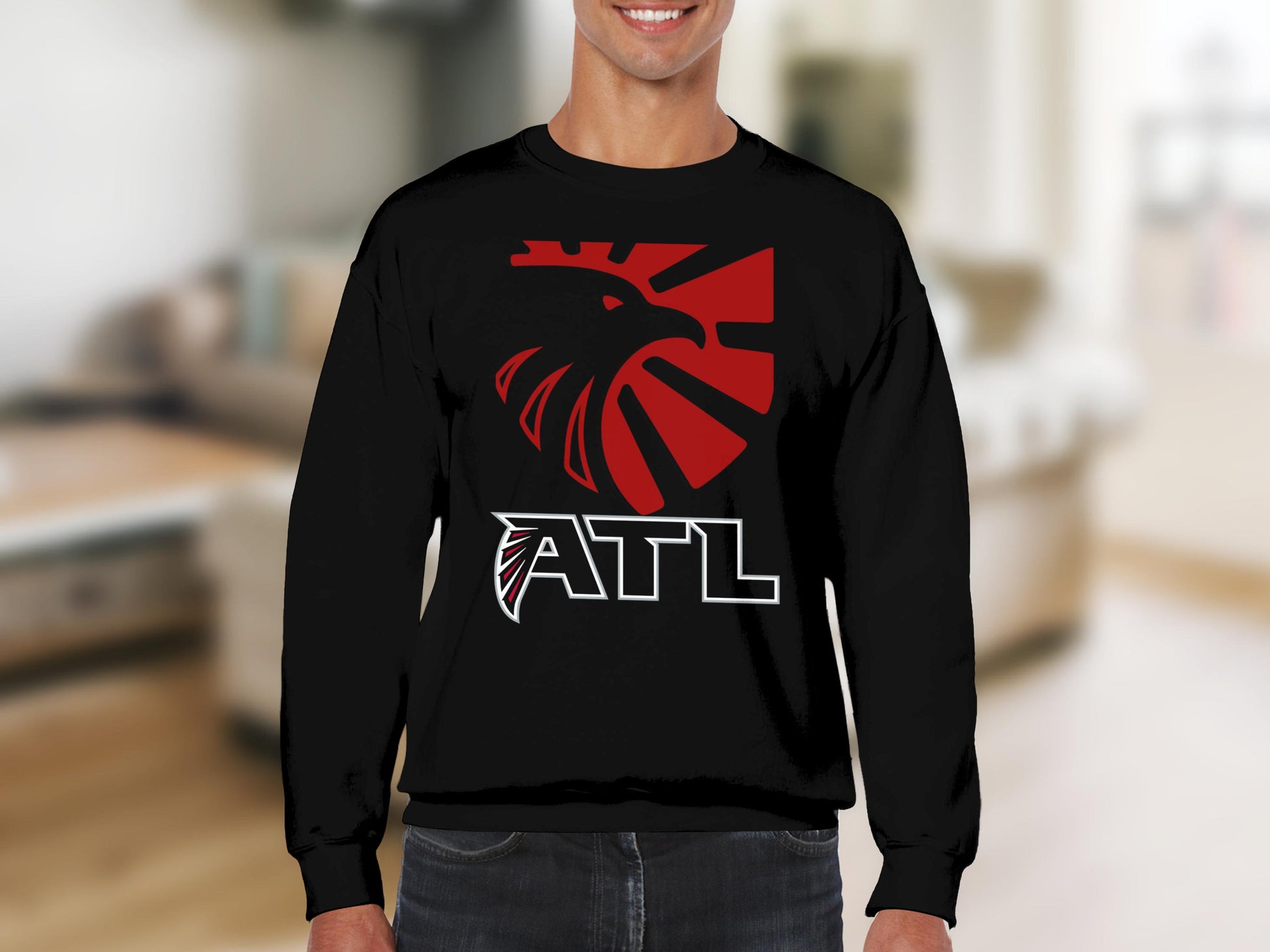 Stylish ATL Emblem Black Pullover Crewneck Sweatshirt