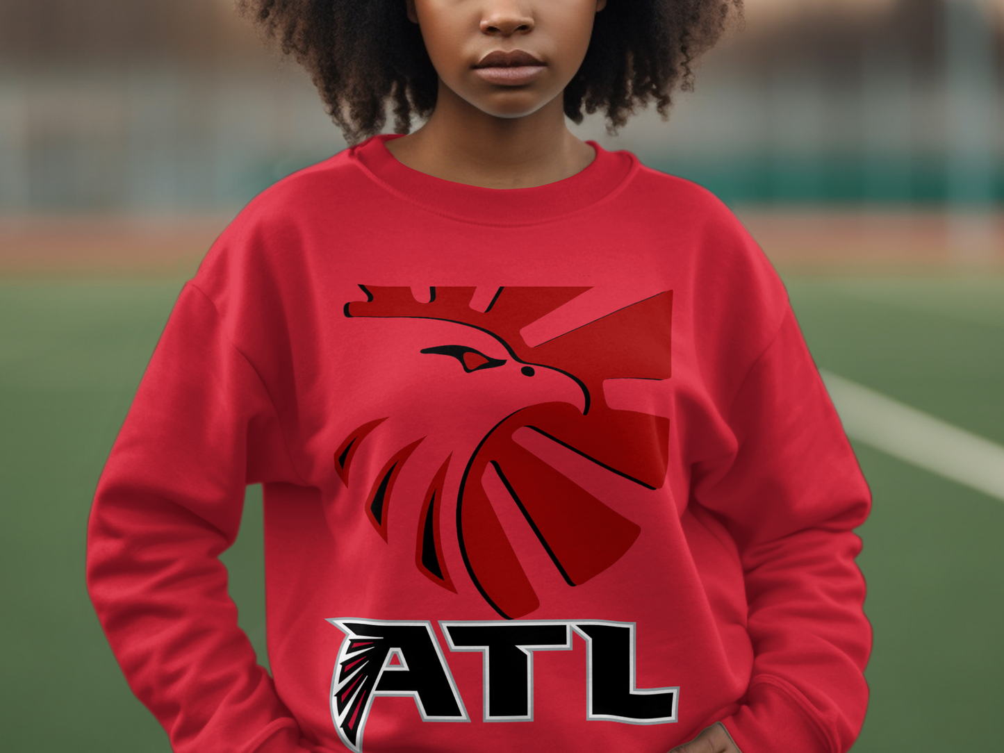Red ATL Sweatshirt with Bold Hawk and Lettering Design